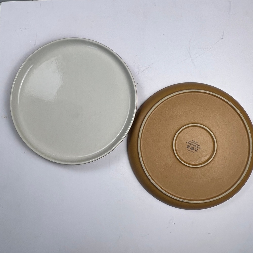 West Elm Aaron Probyn Dinner Plates Set 2 Gray Ochre Stoneware MidCentury Modern